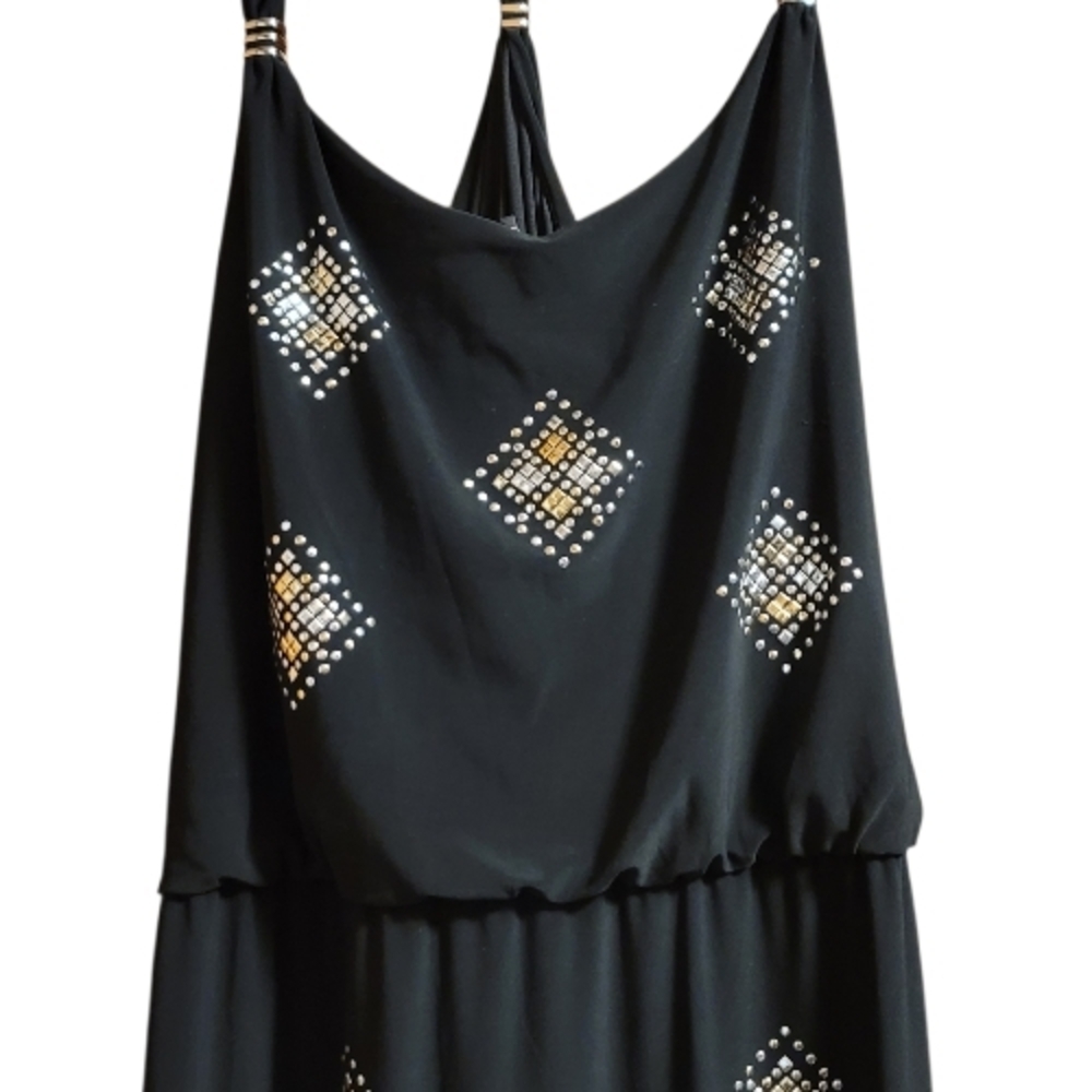 WHBM Maxi Dress Black with Gold and Silver Sparkle Diamond Detail